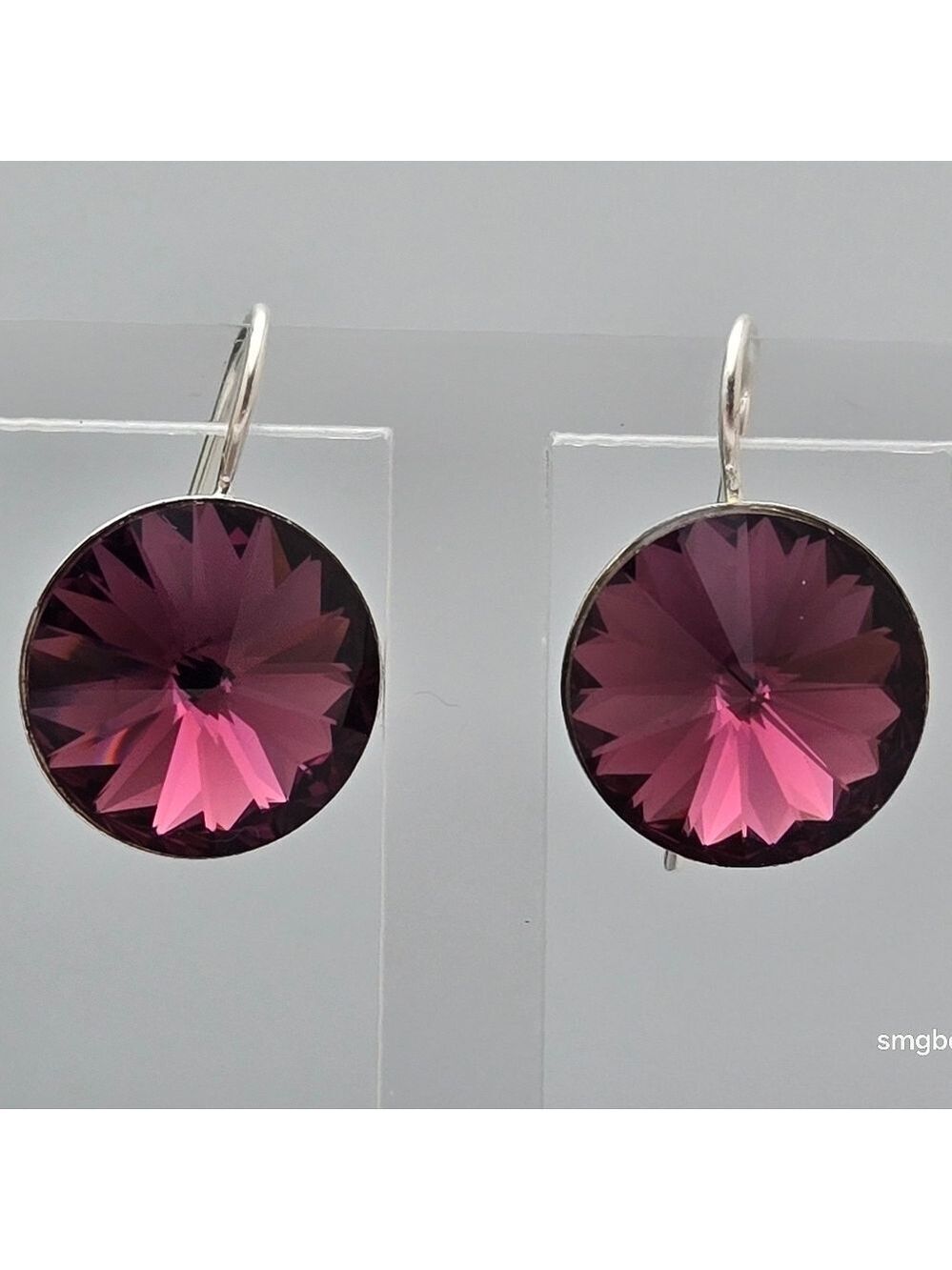 Purple Crystal Drop Earrings Silver Tone Minimalist NWOT Swarovski Style